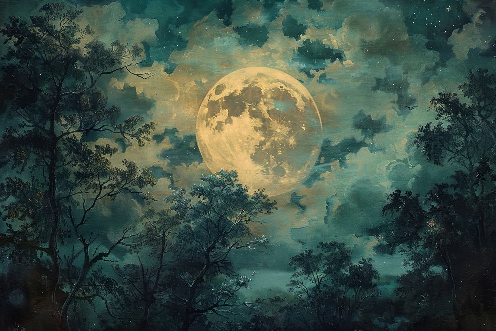 Moon astronomy outdoors painting.