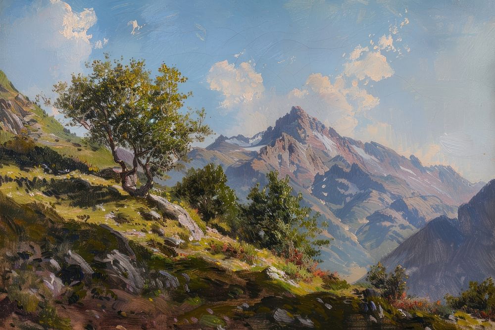 Mountain painting wilderness landscape.