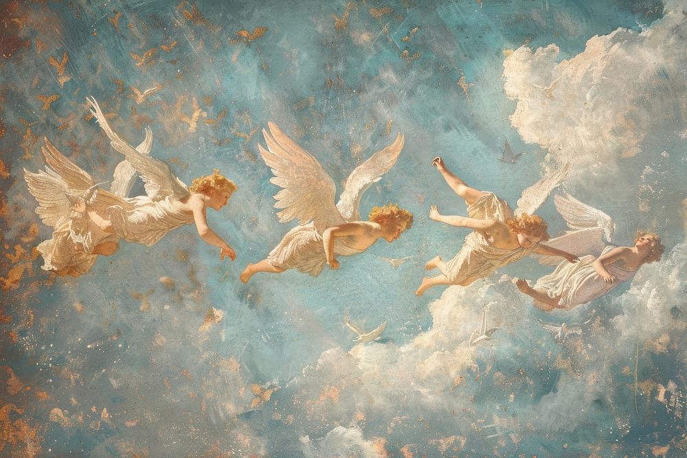 Angels flying in heaven painting art backgrounds.