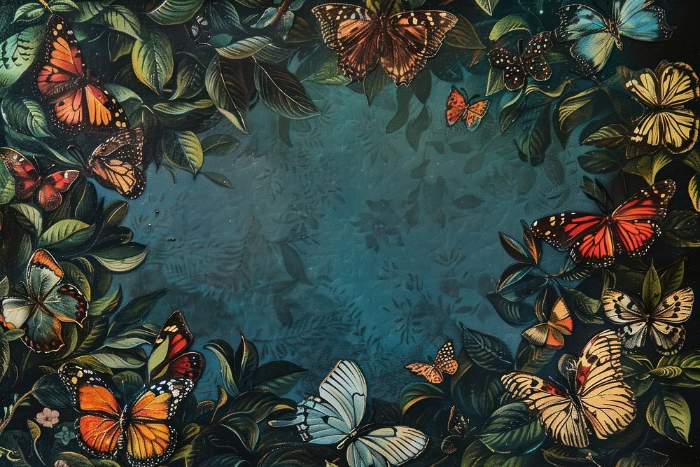 Butterflies frame butterfly outdoors painting.