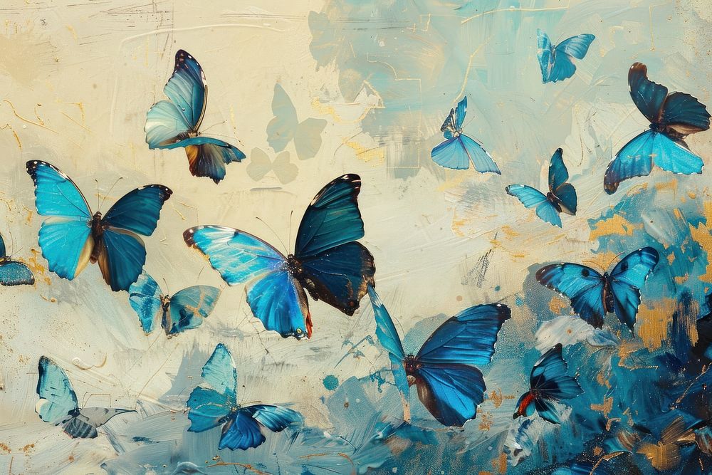 Blue butterflies painting butterfly animal.