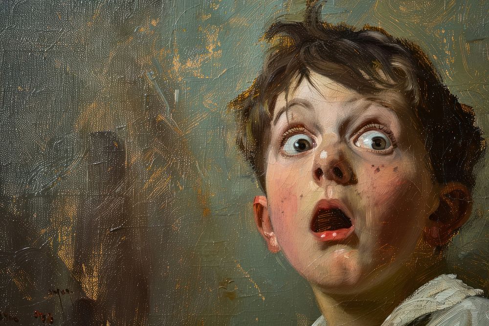 Boy with surprised face painting art portrait.
