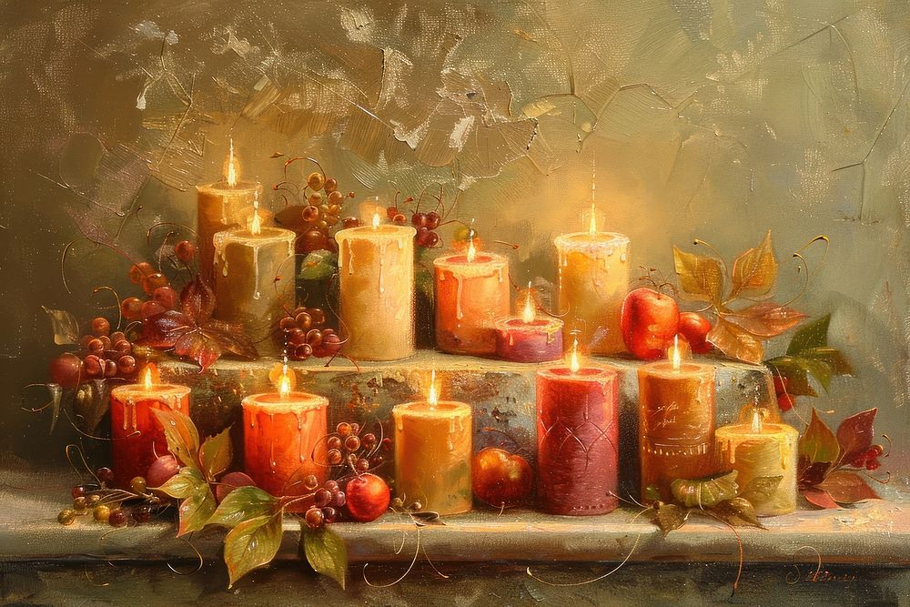 Candles painting art thanksgiving.