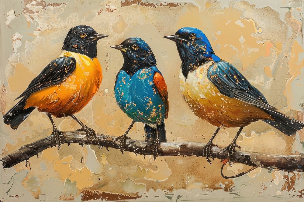 Colorful birds painting art animal.
