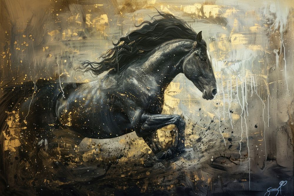Fantasy horse painting art stallion.