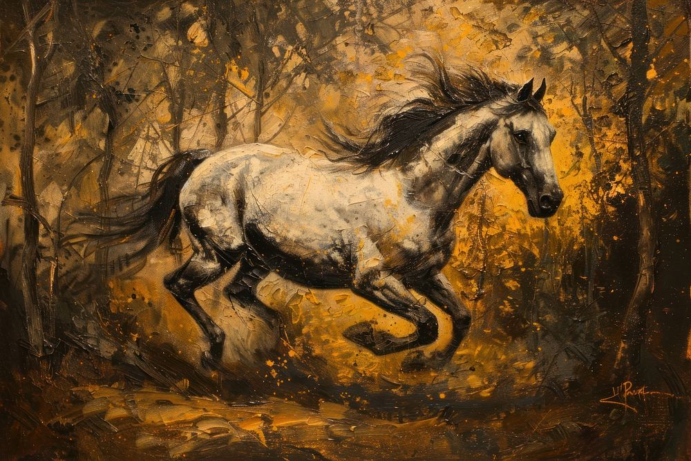 Fantasy horse painting art stallion.