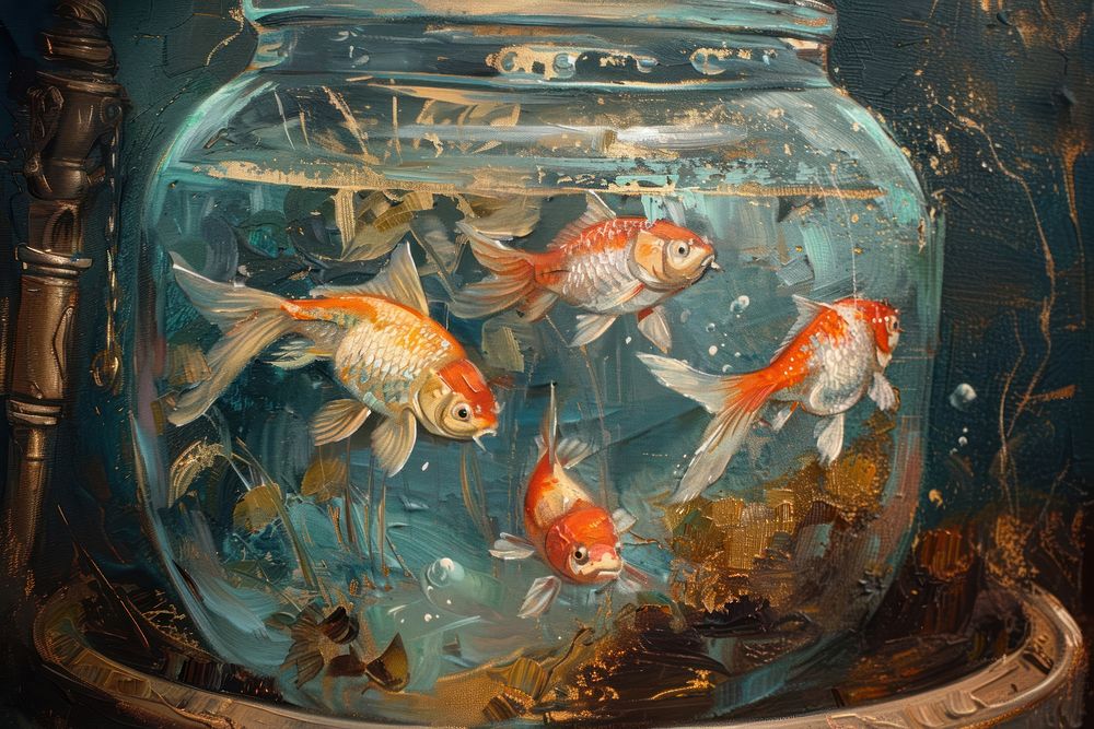 Fish in a jar painting animal art.