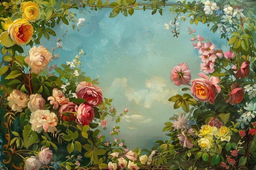 Floral frame painting art outdoors.