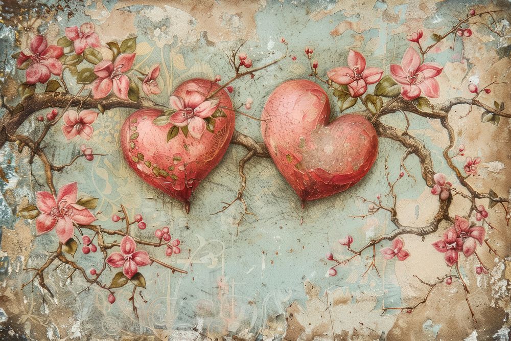 Hearts frame painting plant fruit.