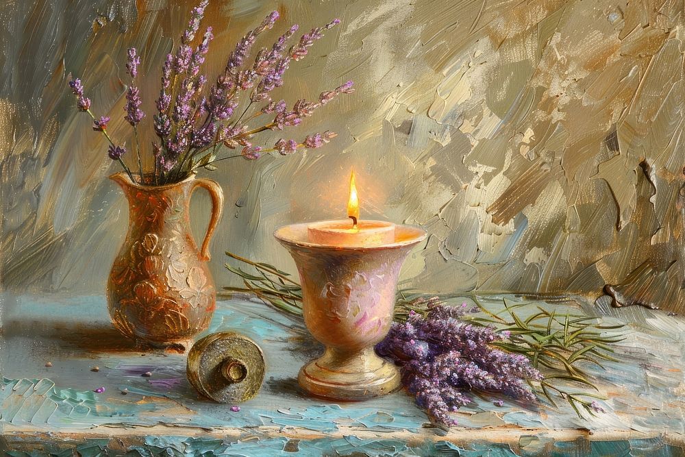 Lavender scent candle painting art flower.