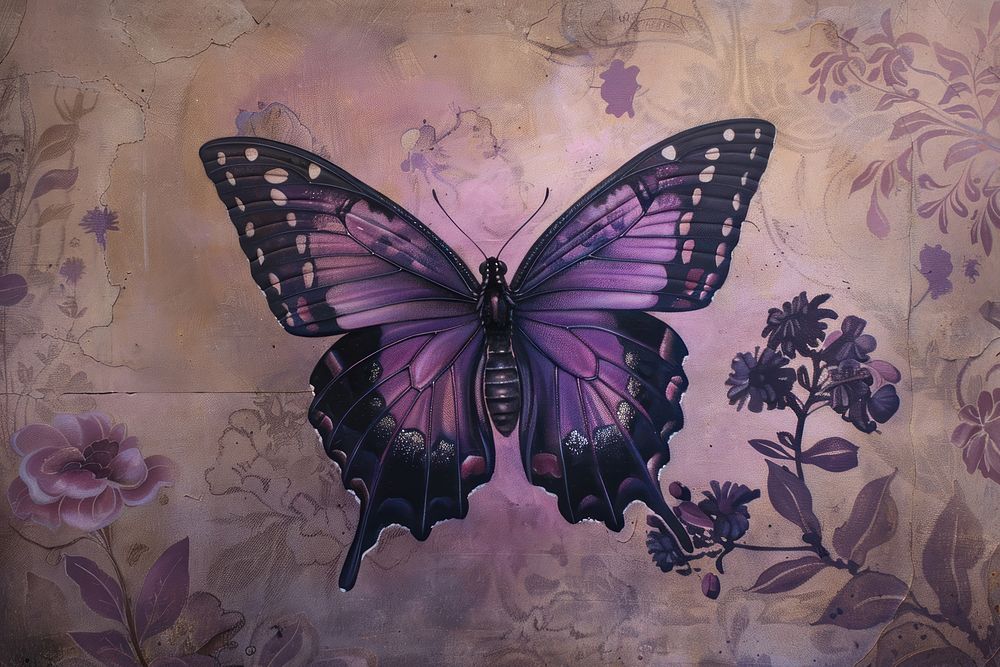 Purple butterfly painting art animal.