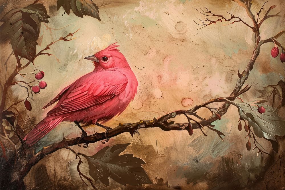 Pink bird painting art animal.