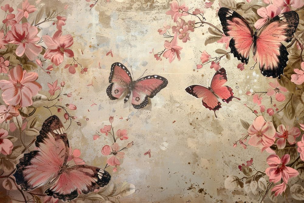 Pink butterflies frame painting art pattern.
