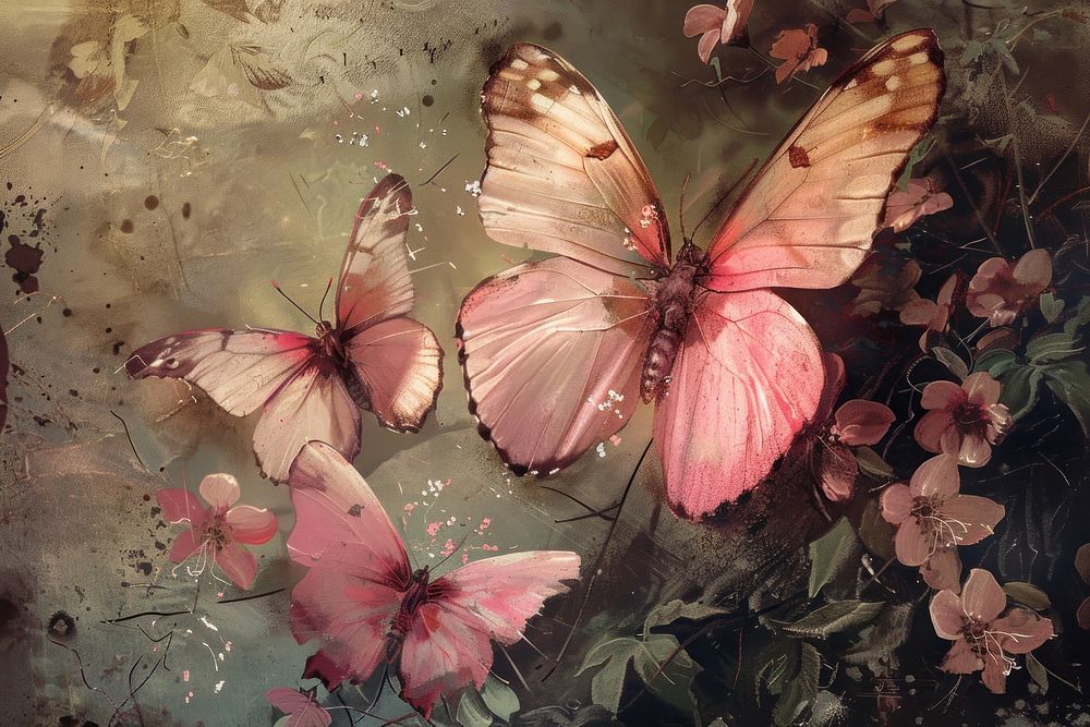 Pink butterflies painting butterfly animal.