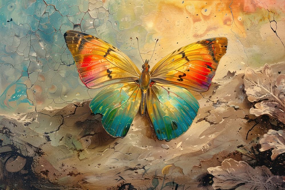 Rainbow butterfly painting art animal.