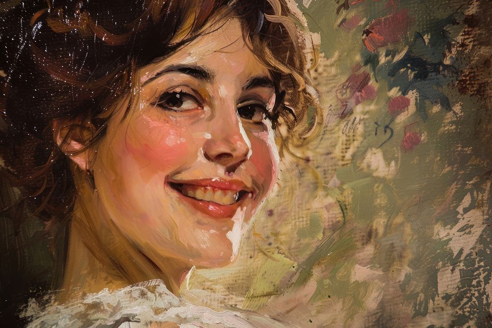 Smiling woman in love painting art portrait.