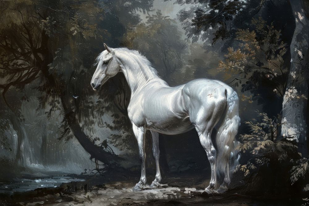 White horse painting stallion animal.