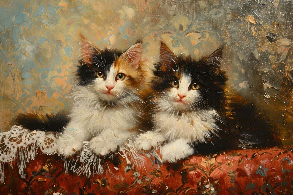 2 cats painting art animal.
