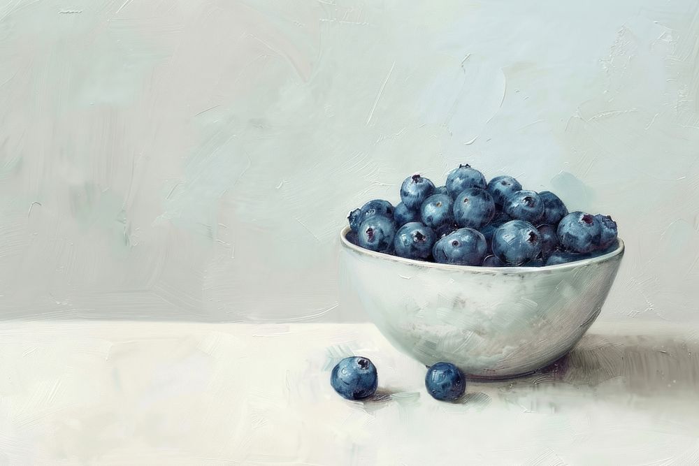 Close up on pale acai bowl blueberry produce fruit.