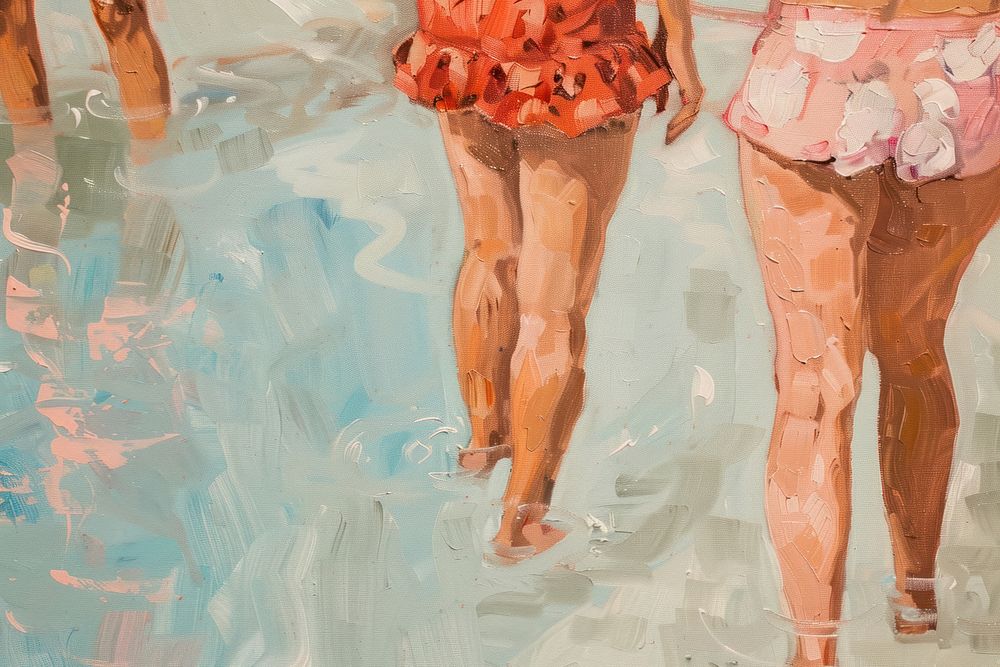 Close up on pale pool party painting female person.