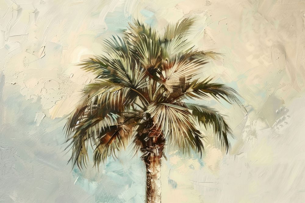 Close up on pale palm tree painting arecaceae plant.