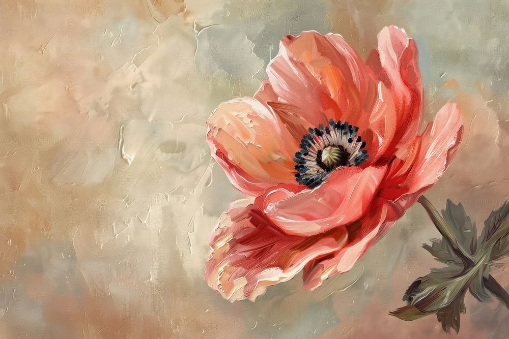 Close up on pale cute home flower painting blossom anemone.
