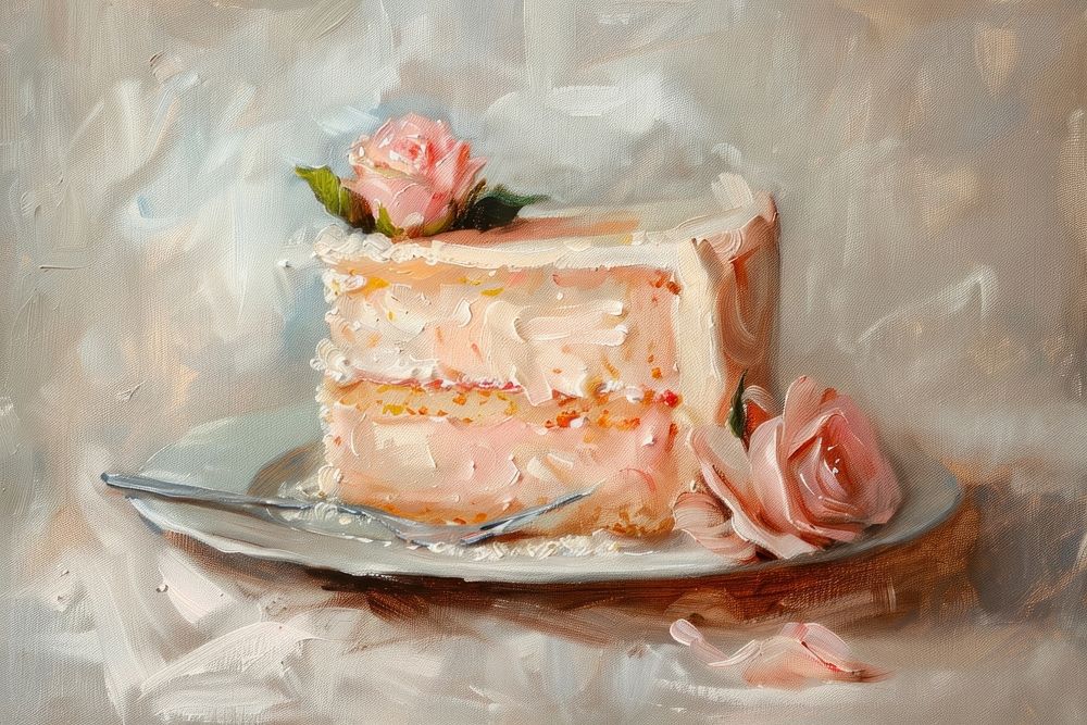 Close up on pale cake painting dessert device.