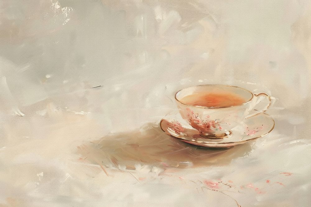 Close up on pale afternoon tea painting beverage saucer.