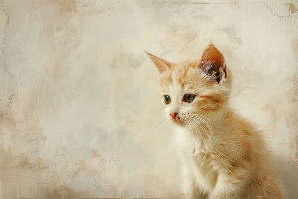 Close up on pale kitten painting animal mammal.