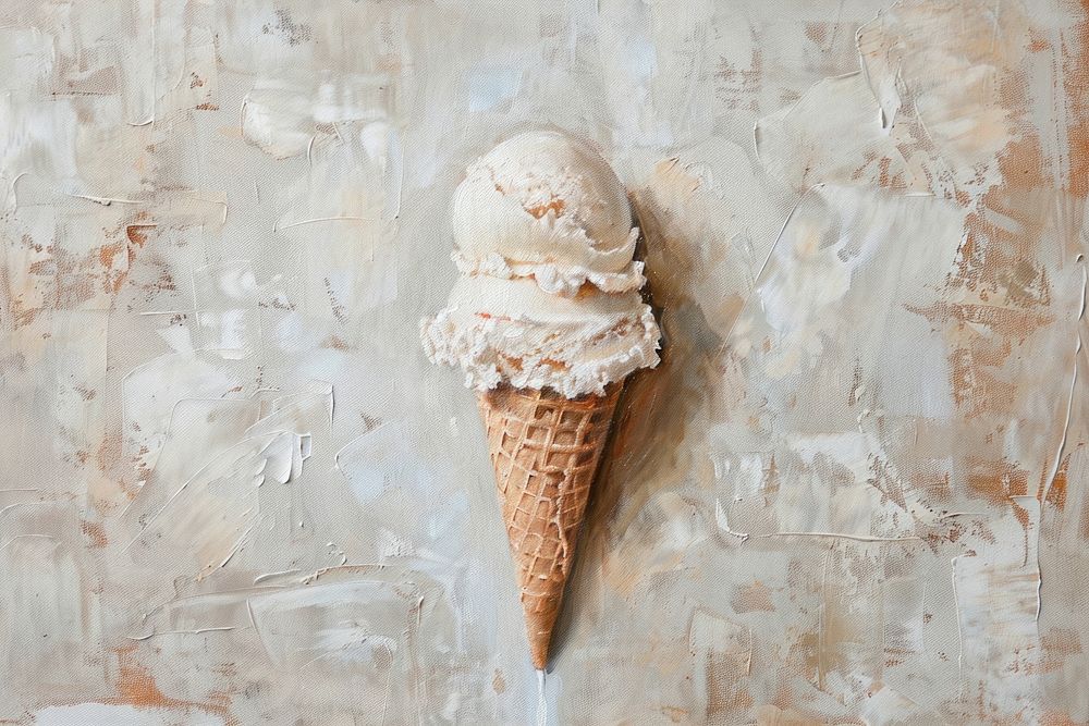 Close up on pale ice cream cone dessert creme food.