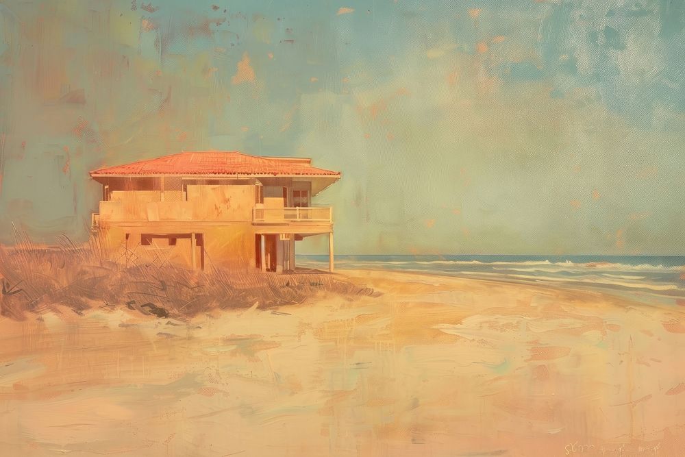 Close up on pale beach club painting architecture countryside.