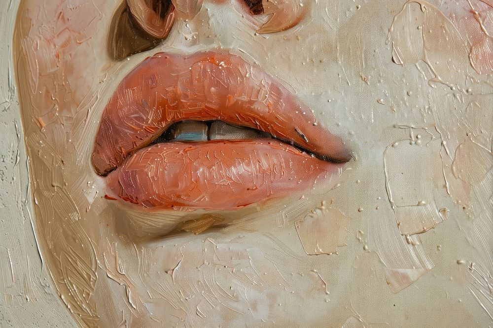 Close up on pale cosmetic painting person mouth.