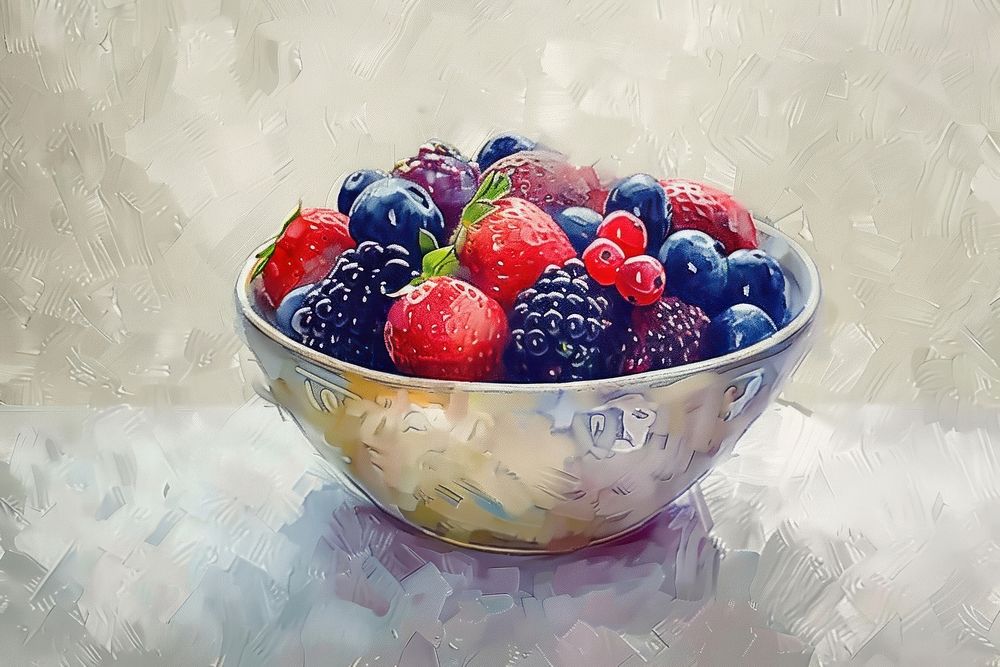 Close up on pale acai bowl blackberry blueberry produce.