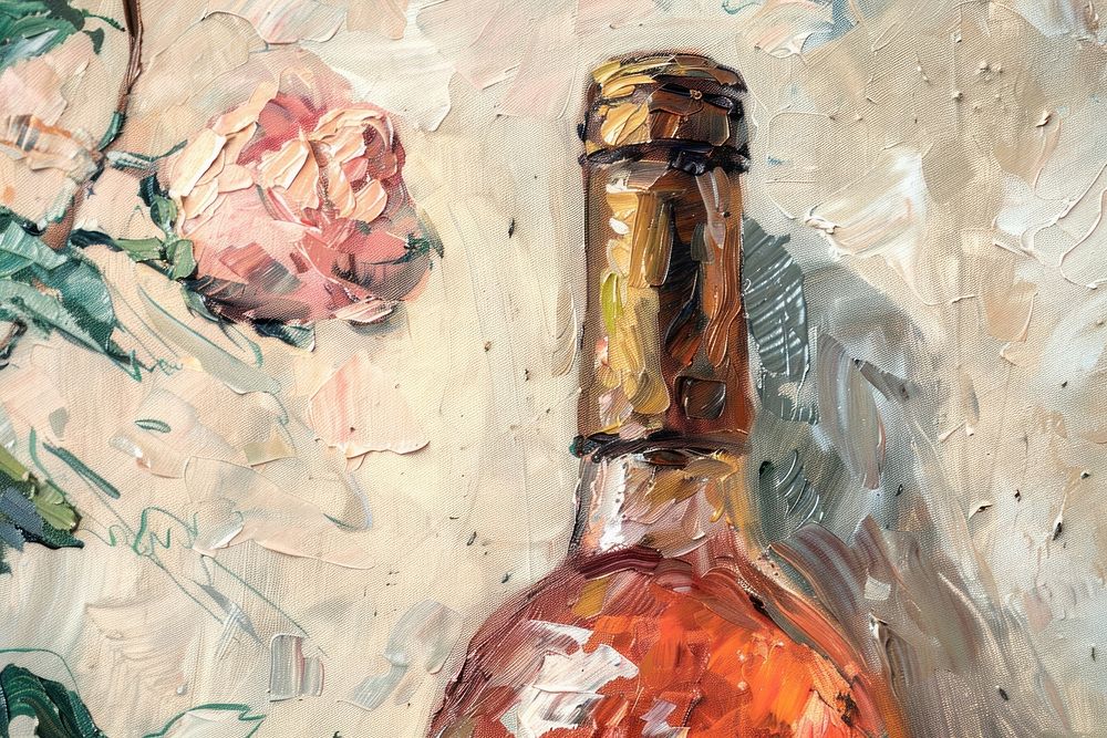 Close up on pale wine bottle painting beverage alcohol.