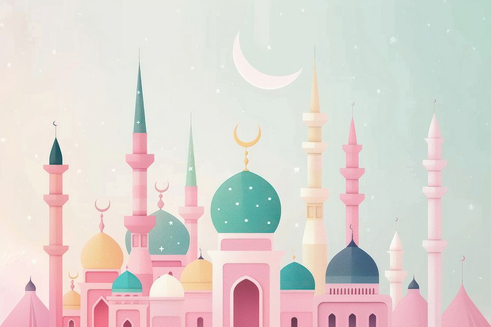 Eid mubarak acrylic illustration architecture building dome.