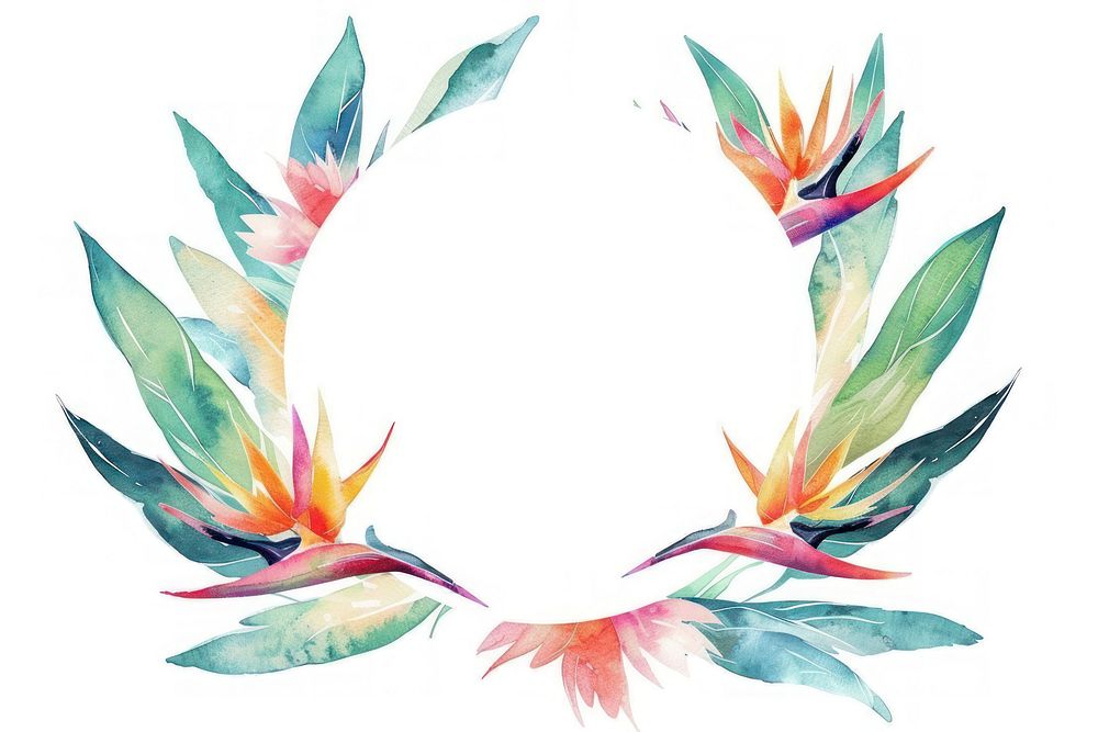 Bird of paradise frame watercolor pattern wreath art.