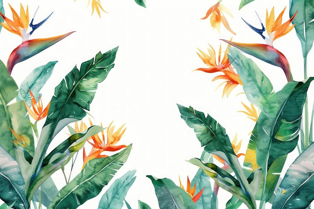 Bird of paradise frame watercolor backgrounds outdoors pattern.