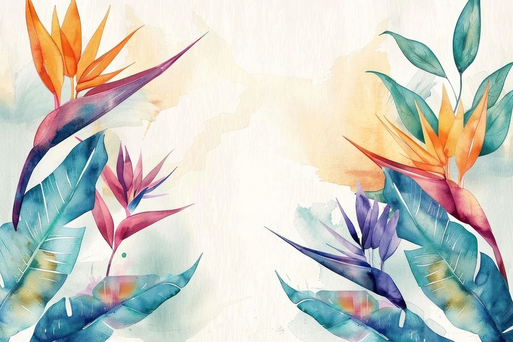 Bird of paradise frame watercolor backgrounds painting pattern.