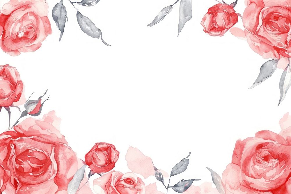 Red rose frame watercolor backgrounds pattern flower.