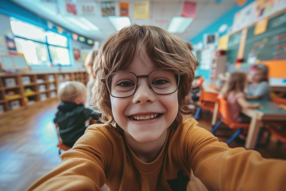 Elementary school selfie happy photo.