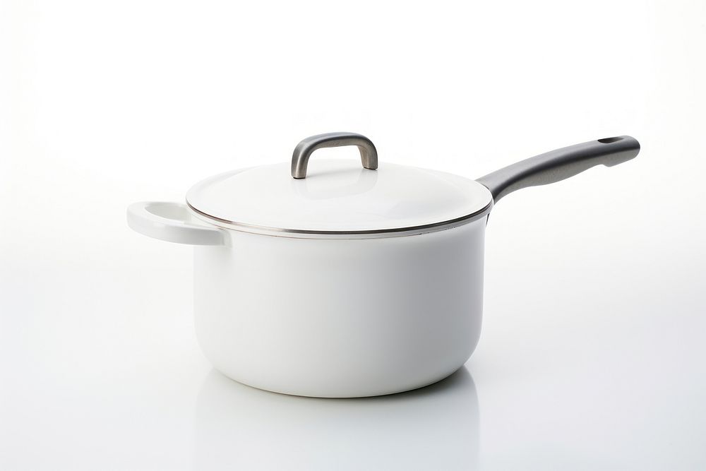 White ceramic pan saucepan white background appliance.
