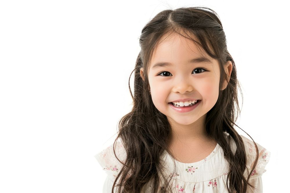 Asian girl smiling child smile white background.