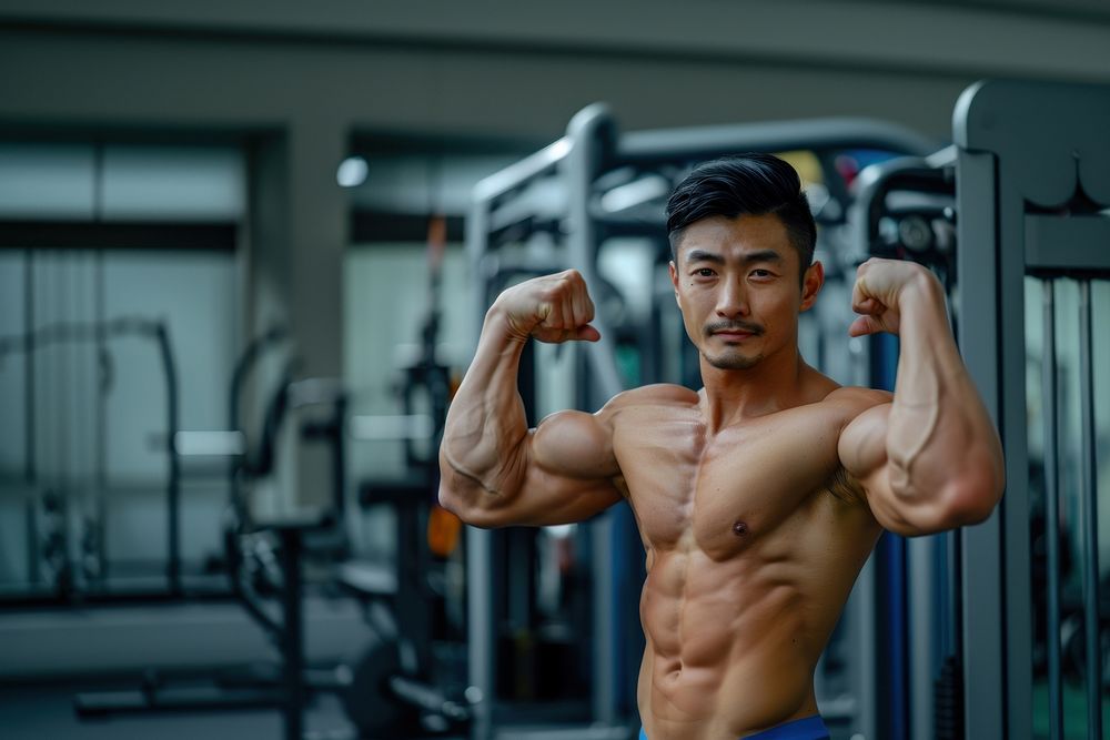 Healthy asian man sports adult gym.
