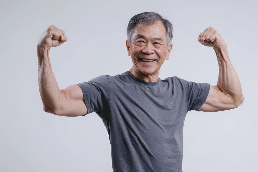 Healthy elder asian man smile adult bodybuilding.