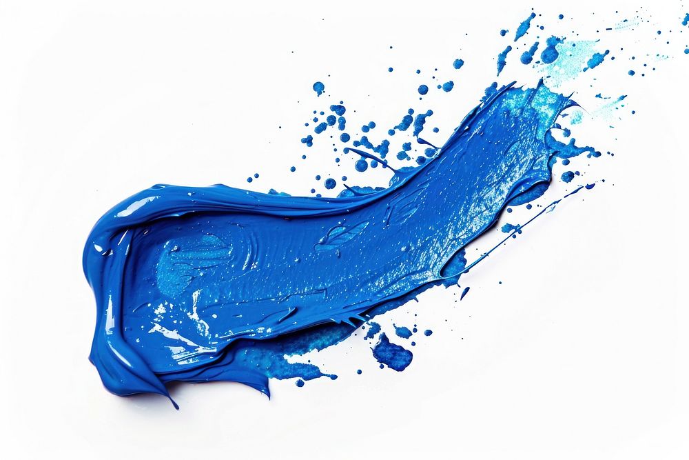 Blue paint splash white background studio shot splattered.