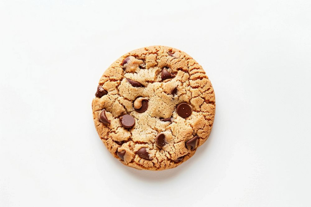 Chocolate chip cookie food white background confectionery.