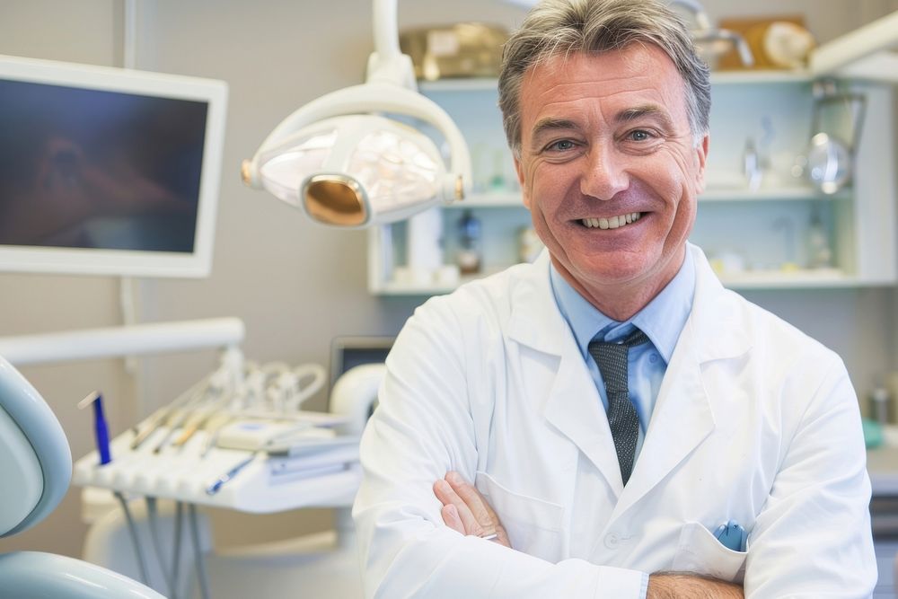 Man smiling with white teeth scientist dentist adult.