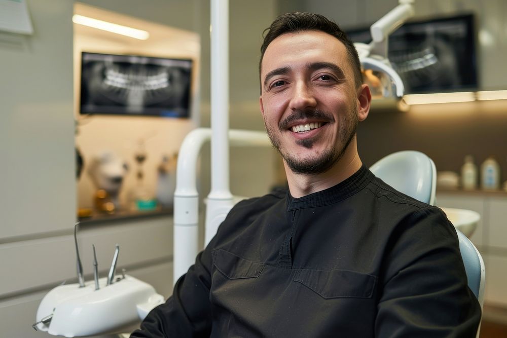 Man smiling with white teeth dentist adult dentistry.