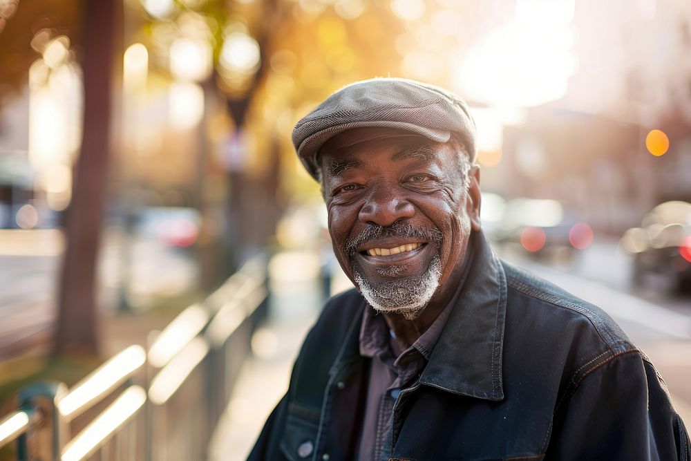 Healthy elder african american man portrait street adult.