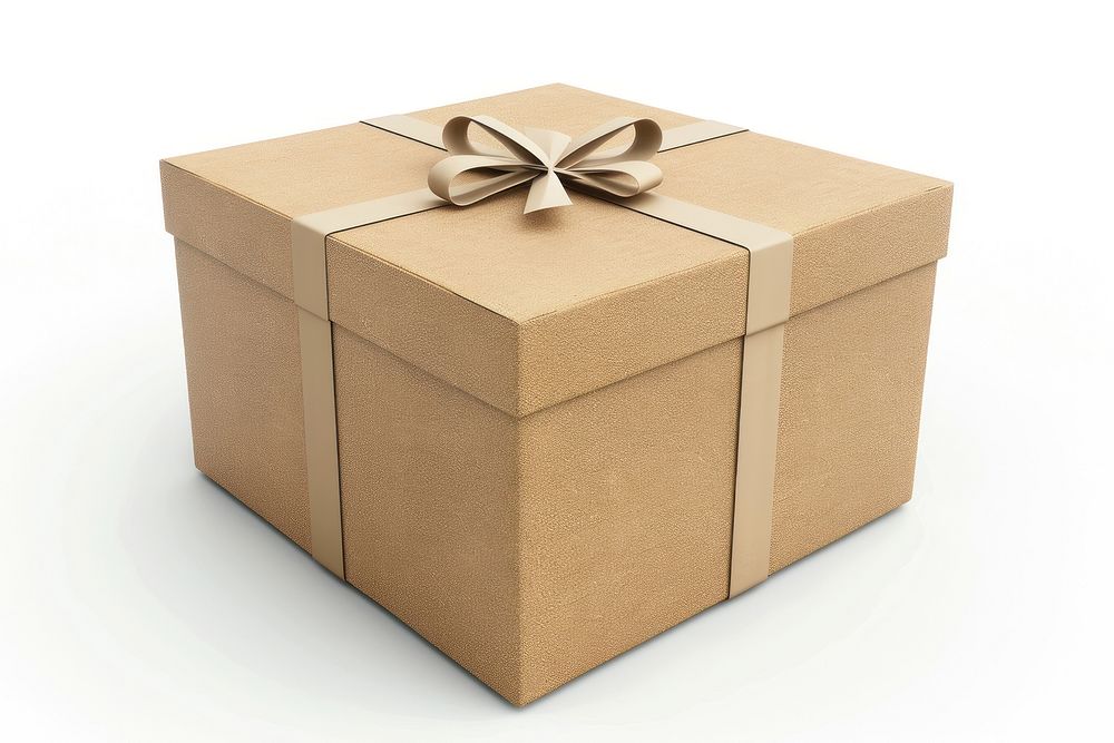 Brown paper box cardboard gift white background.